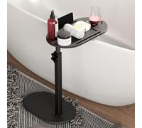 Moderna mesa auxiliar en forma de C con soporte giratorio ajustable para teléfono, mesa pequeña para bebidas para sala de estar, dormitorio, baño, elegante y funcional, color negro