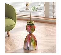 Moderna Mesa auxiliar moderna redonda, juego de mesita de noche con escritorio auxiliar pequeño for decoración de sala de estar, dormitorio, mesa de roca con base de metal, mesa auxiliar de 13,7 x 21,