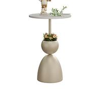 Moderna Mesa auxiliar moderna redonda, juego de mesita de noche con escritorio auxiliar pequeño for decoración de sala de estar, dormitorio, mesa de roca con base de metal, mesa auxiliar de 13,7 x 21,