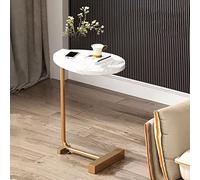 Moderna mesa auxiliar ovalada dorada B pequeña para sala de estar, dormitorio, balcón y oficina, mesa auxiliar en forma de C con función de escritorio para laptop, diseño compacto para espacios
