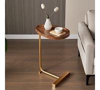 Moderna mesa auxiliar ovalada pequeña dorada para sala de estar, dormitorio, oficina, mesa auxiliar en forma de C para espacios pequeños, mesa auxiliar de sofá con escritorio para laptop (45 x 30 x 60
