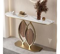 Moderna mesa C blanca con tablero de roca y mesa de vestíbulo delgada de almacenamiento para pasillo, dormitorio, sala de estar, marco de metal, mesa de entrada (39.3 pulgadas)