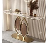 Moderna mesa C dorada con tablero de roca, mesa de vestíbulo delgada con almacenamiento, ideal para entrada, dormitorio, sala de estar, marco de metal, mesa de sofá para pasillo (80 cm)