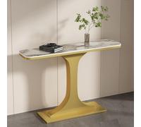 Moderna mesa consola de mármol con marco de metal delgado, mesa de entrada para sala de estar y pasillo, elegante acabado dorado, 150 cm de largo, elegante acento de decoración del hogar.