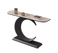 Moderna mesa consola de oro blanco con losa de roca superior estrecha para vestíbulo, pasillo y sala de estar, mesa de sofá de 47.2 pulgadas de largo, elegante decoración del hogar