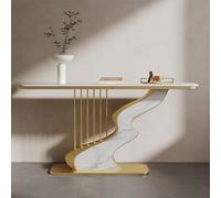 Moderna mesa consola de panel de roca dorada, mesa de sofá de entrada estrecha para pasillo, vestíbulo, entrada, muebles elegantes y funcionales