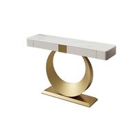 Moderna mesa consola dorada con marco de luna llena, mesa de entrada con 2 cajones, mesa de sofá estrecha para vestíbulo, pasillo, sala de estar, 55.1 pulgadas (140 cm)