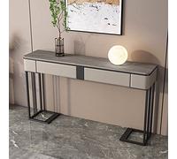 Moderna mesa consola gris con estantes de almacenamiento, 2 cajones, soporte estrecho para TV, mesa auxiliar para sala de estar, dormitorio, 100 x 35 x 85 cm