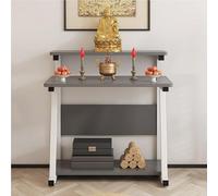 Moderna Mesa de Altar Budista de Doble Capa, Mueble for Pooja, meditación, oración, Almacenamiento for el hogar, Santuario, Sala de Estar, Madera Natural(Light Gray,60cm)