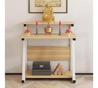 Moderna Mesa de Altar Budista de Doble Capa, Mueble for Pooja, meditación, oración, Almacenamiento for el hogar, Santuario, Sala de Estar, Madera Natural(Wood,80cm)