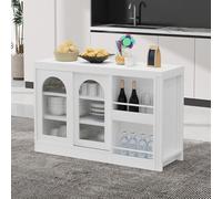 Moderna mesa de bar expandible giratoria de 360° con almacenamiento reversible aparador con puerta de armario de cristal, cocina, mesa de café (blanco)