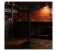Moderna mesa de bistró, parte superior de mármol y base de metal, mesa redonda de bar de altura para cocina/bistro/cóctel/comedor, color negro (55 x 105 cm)