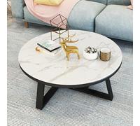 Moderna mesa de café de mármol con base de metal, mesa redonda para sala de estar con almohadillas ajustables, mesa auxiliar de textura de mármol para decoración del hogar (marco negro de 24 pulgadas