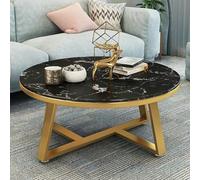 Moderna mesa de café de mármol con marco de base de metal, mesa redonda para sala de estar con almohadillas ajustables para los pies, elegante mesa central con textura de mármol (marco dorado de 24