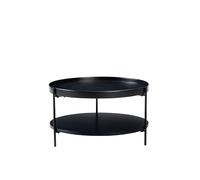 Moderna Mesa de café Redonda de 2 Niveles, Estilo nórdico, Tablero de Fibra de Densidad Media con Chapa de Madera Real, Mesa de café con Marco de Metal Resistente para salón (Negro)