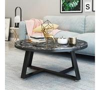 Moderna mesa de café redonda de mármol con base de metal y almohadillas ajustables para los pies, marco negro de 28 pulgadas + mesa de textura negra