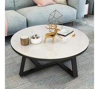 Moderna mesa de café redonda de mármol con marco de base de metal de 24 pulgadas, marco negro + textura blanca, almohadillas ajustables para los pies, sala de estar, sofá