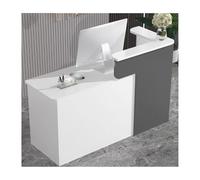 Moderna mesa de cajero gris | Estación de trabajo de pago al por menor | Recepción para vestíbulo y tienda | Escritorio de oficina comercial | Configuración izquierda de 140 cm