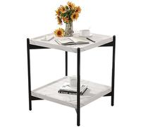 Moderna mesa de centro cuadrada minimalista para sala de estar, mesa auxiliar de 2 niveles con mesita de noche de madera y marcos de metal, muebles decorativos para sofá lateral (B 50 x 60 cm)