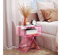 Moderna mesa de centro de acrílico transparente, elegante mesita de noche con estante abierto para sala de estar, dormitorio, oficina y espacios pequeños, no requiere montaje, diseño compacto (rosa