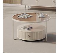 Moderna mesa de centro de cristal con cajones de almacenamiento y marco de metal para organización de sala de estar, diseño elegante para decoración del hogar