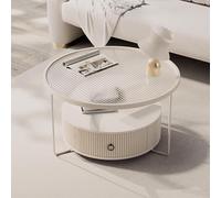 Moderna mesa de centro de cristal con cajones de almacenamiento y marco de metal para organización de sala de estar, diseño elegante para decoración del hogar