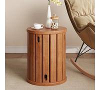 Moderna mesa de centro de madera con taburetes anidadores, sillas apilables para mesa auxiliar redonda pequeña en color marrón claro (47 cm) perfecta para sala de estar y dormitorio