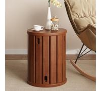 Moderna mesa de centro de madera con taburetes apilables, mesas redondas para mesita de noche y mesa auxiliar para sala de estar y dormitorio (marrón, 47 cm)