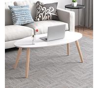 Moderna mesa de centro de madera cuadrada con diseño ovalado, bonita mesa central pequeña para sala de estar, perfecta para espacios pequeños (47.2 x 23.6 pulgadas, color blanco)