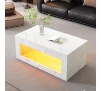 Moderna mesa de centro LED, mesa de centro para salón, mesa de sofá, mesa de salón, mesa de centro de alto brillo con mando a distancia, mesa de centro grande con estampado de mármol (blanco, 100 x 50