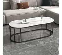 Moderna mesa de centro ovalada con estante de almacenamiento, parte superior de piedra sinterizada y marco de metal, fácil de montar, sala de estar, oficina, cafetería, bar, muebles elegantes, sofá y