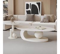 Moderna mesa de centro ovalada con parte superior de pizarra, mesa baja abstracta con base de acero al carbono creativo, diseño asimétrico para sala de estar, juego grande y pequeño (120 cm)