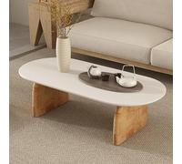 Moderna mesa de centro ovalada de roble para sala de estar, estilo Wabi-Sabi, de un solo nivel/doble, bordes redondeados, mesa baja creativa para espacios pequeños (120 cm)