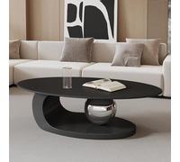 Moderna mesa de centro ovalada, diseño abstracto de pizarra de acero al carbono, base esférica, grande, 120 cm, elegante, para sala de estar, mesa baja asimétrica única