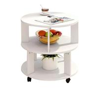 Moderna mesa de centro redonda con 2 niveles de almacenamiento, mesita de noche de madera con ruedas, mesa auxiliar estable para sala de estar y dormitorio, mesa de café blanca (tamaño: 60 x 60 cm)
