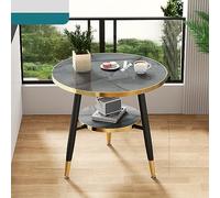 Moderna mesa de centro redonda de doble capa con patas de metal negro, mesa de comedor, mesa de té versátil para reuniones (tamaño 60 x 60 x 72 cm, color C)