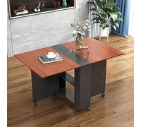 Moderna mesa de comedor plegable con 6 ruedas y 2 estantes de almacenamiento multifuncional, ahorro de espacio, para dormitorio o comedor, 98 cm, color E