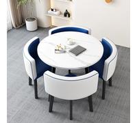 Moderna mesa de comedor redonda azul para cocina y conferencias, elegante mueble compacto perfecto para espacios pequeños, diseño versátil, elegante decoración del hogar