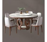 Moderna mesa de comedor redonda con parte superior de pizarra y base de pedestal de madera para cocina y comedor, 51 pulgadas de largo x 51 pulgadas de ancho x 30 pulgadas de alto, juego de 7 piezas