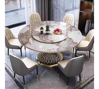 Moderna mesa de comedor redonda de piedra sinterizada con Lazy Susan de 47 y 63 pulgadas, mesa circular de mármol para cocina y comedor, base de metal incluida