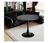 Moderna mesa de comedor redonda de tulipán con parte superior de granito con pedestal de metal para cocina y comedor, mesa de café, ocio y mesa/negro/70 cm