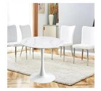 Moderna mesa de comedor redonda de tulipán con parte superior de granito y pedestal de metal, 60 cm, elegante mesa auxiliar de café y ocio para cocina/comedor, acabado blanco