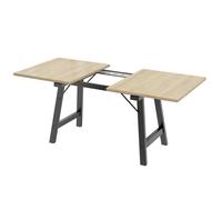 Moderna mesa de comedor telescópica extensible de 140 a 180 cm para 4 a 6 personas, mesa plegable con acabado de grano de madera con marco de metal