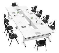 Moderna mesa de conferencias plegable con deflector de privacidad y ruedas, paquete de 6 unidades, 120 x 50 x 75 cm, ideal para oficinas, salas de entrenamiento, aulas y escuelas