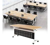 Moderna mesa de conferencias plegable con tapa abatible, escritorio de reuniones móvil, estación de trabajo grande para oficina, aula y entrenamiento, acabado de madera (L 120 cm), solución versátil y