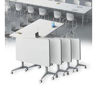 Moderna mesa de conferencias plegable, mesa de reunión blanca con tapa abatible para oficina y aula, paquete de 4 mesas de seminario de entrenamiento, diseño que ahorra espacio, perfecta para eventos