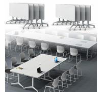 Moderna mesa de conferencias rectangular plegable blanca con ruedas silenciosas, ideal para aulas de 8 a 180 cm, mobiliario versátil para sala de reuniones