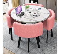 Moderna mesa de conferencias redonda para oficina, sala de reuniones con mesa de café, mesa de negociación de color rosa y escritorio de recepción para espacios pequeños