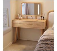 Moderna mesa de maquillaje de madera con luces LED, espejo de altura ajustable, consola de tocador de madera de goma para dormitorio, sala de estar, entrada, pasillo, elegante y funcional