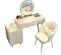 Moderna mesa de maquillaje LED con espejo, 3 modos de iluminación, cajones de almacenamiento y armario lateral, color blanco, juego de tocador de 100 cm, elegante y funcional.
